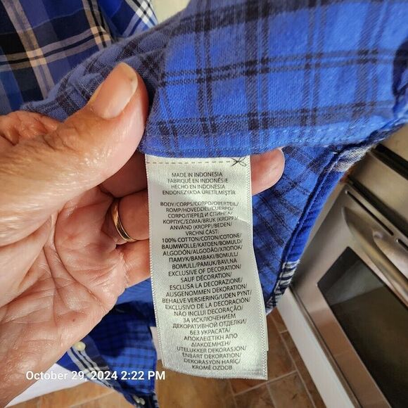 Ralph Lauren Indigo Madras Plaid Button Up Down Shirt Long Sleeve  Size L 14-16 - Picture 10 of 11